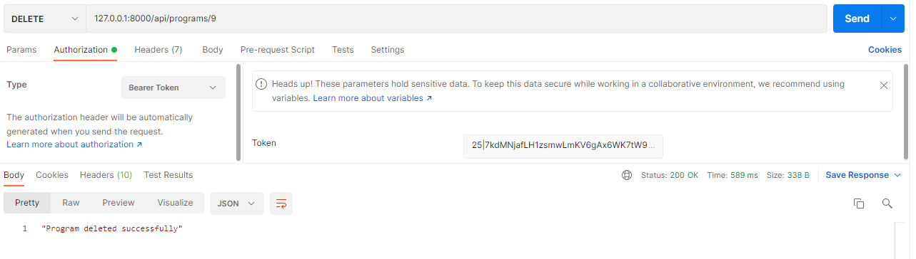 Laravel 8 Sanctum REST API: Delete Data